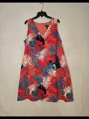 Jones New York Coral Tropical Print V-Neck Dress